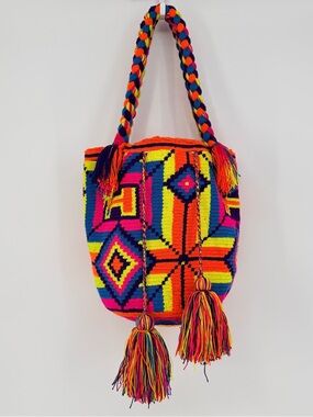 Wayuu Colombian Mochila Colorful Boho Festival Artisan Woven Crochet Tassel Bag